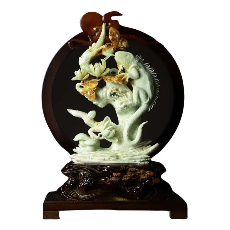 尚品美格 天然岫玉花玉摆件 精品原石一体雕刻蜥蜴 今非昔比CA256