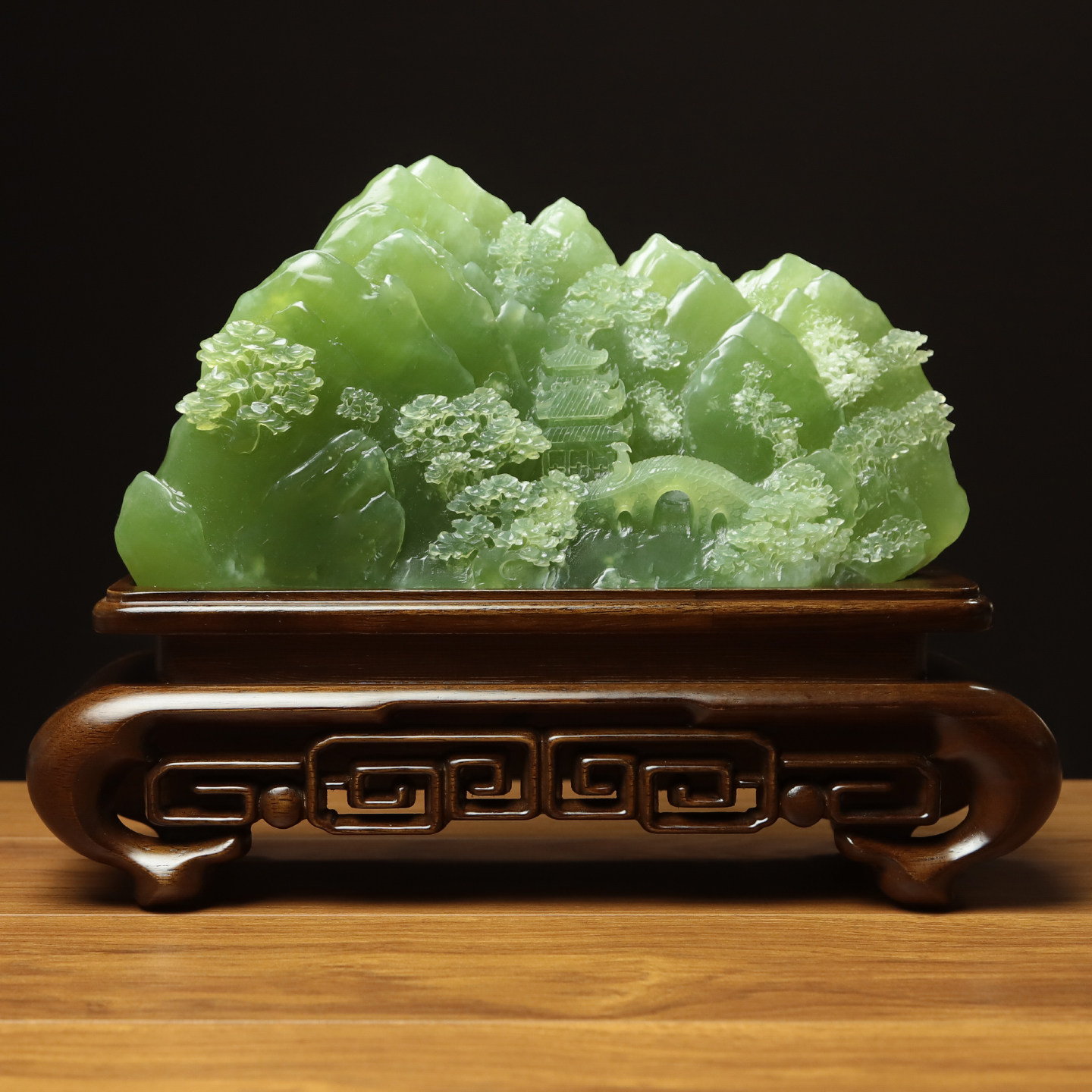 尚品美格 天然玉石岫玉桌面玄关摆件 整料原色精雕意境山水 FA297