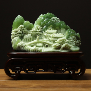 尚品美格天然玉石岫玉摆件精品花玉山水一体雕刻家居礼品摆件山子