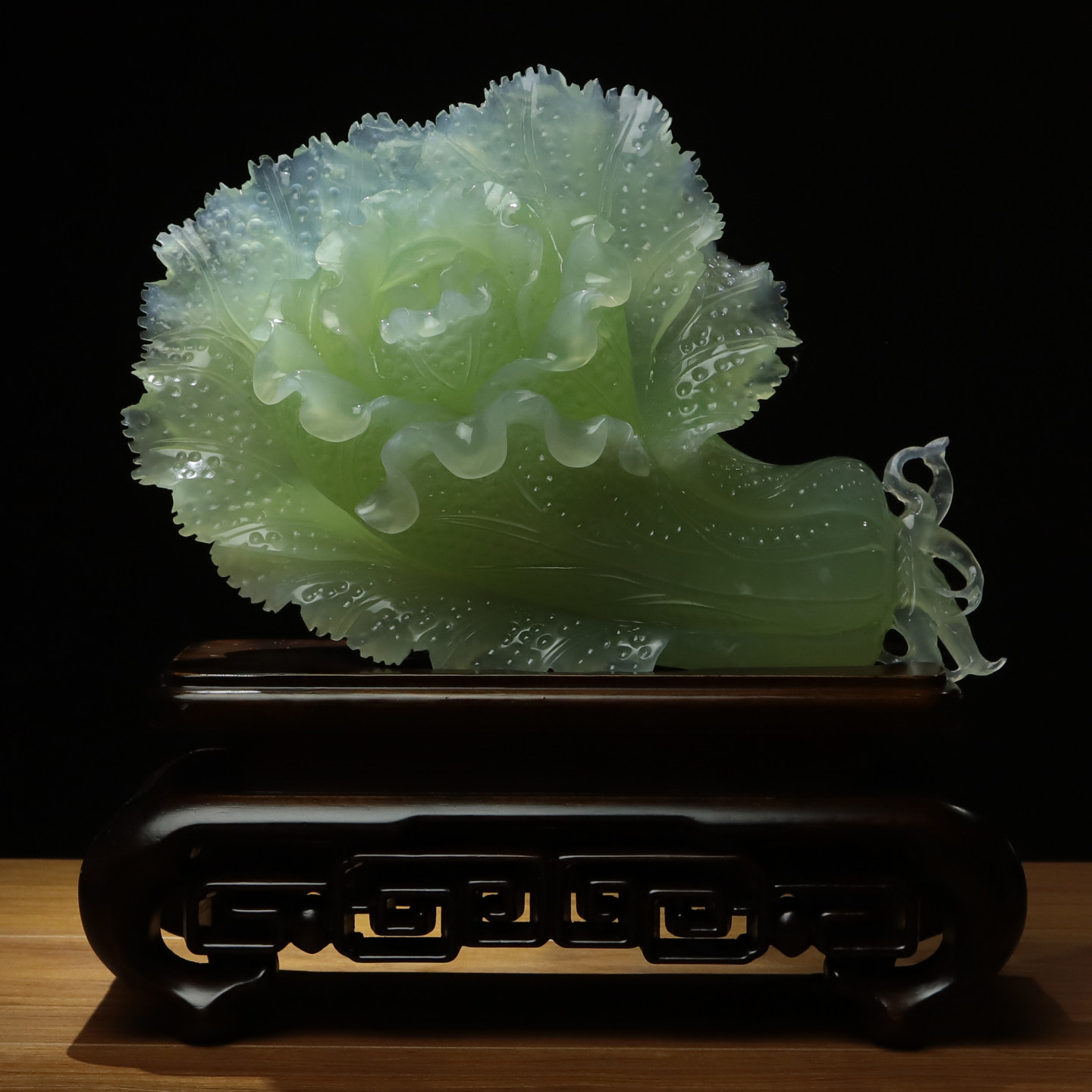 尚品美格 天然玉石岫玉摆件 绿料原色精雕招财白菜 开业礼品FA340