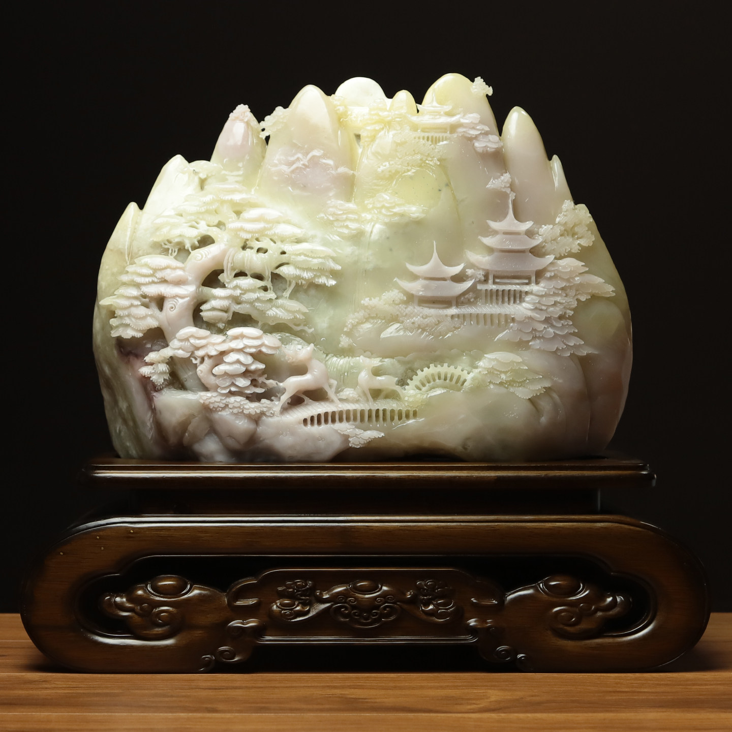 尚品美格 天然玉石桌面玄关摆件 精品毛料原色精雕意境山水 FA102