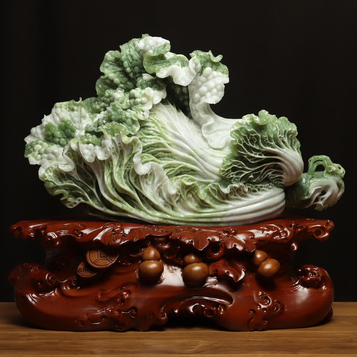 尚品美格天然岫玉整料原色一体雕刻白菜大摆件招财开业礼品FA201