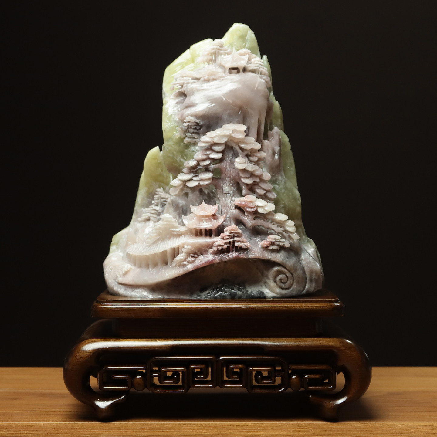 尚品美格 天然玉石雕刻桌面摆件 整料原色意境山水 家居礼品FA255