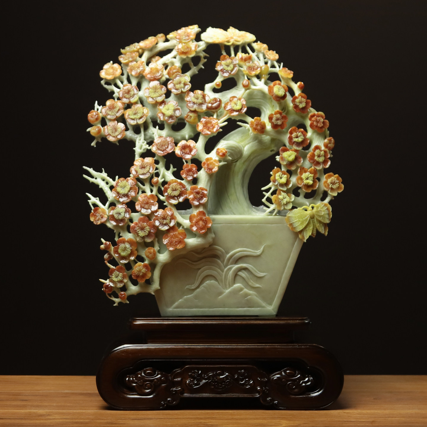 尚品美格 天然玉石岫玉花玉摆件 保真整料原色雕刻梅花 孤品FA264