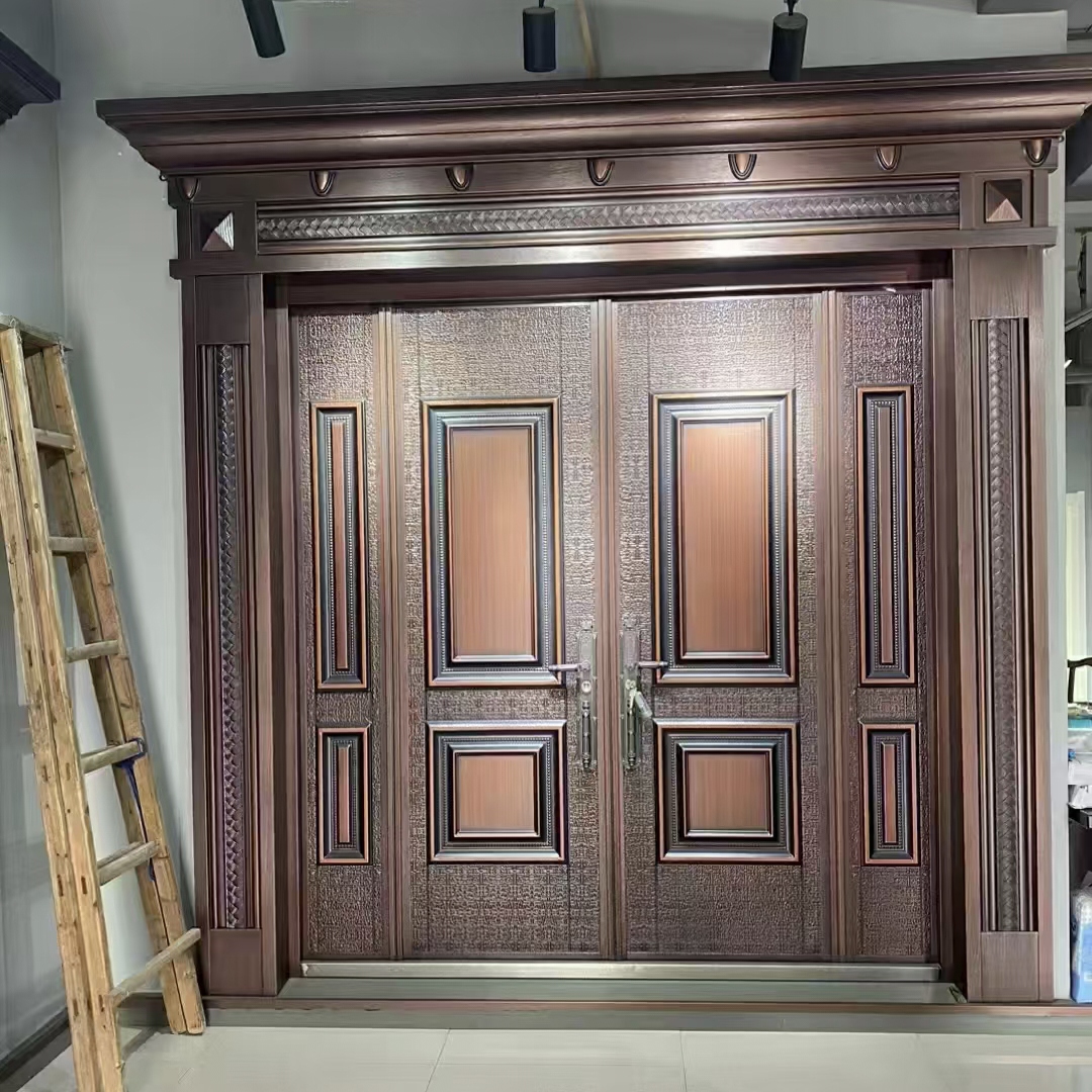 铸铝门别墅大门双开门入户门进户门铸铝四开子母锌合金农村防盗门