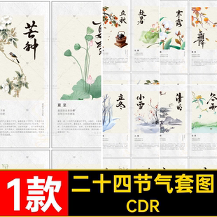1款二十四节气套图海报CDR立春插画古风芒种系冬至惊蛰素材立春