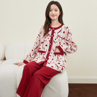 顶瓜瓜女士摇粒绒睡衣顶呱呱秋冬季开襟圆领保暖可外穿家居服套装