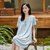 顶呱呱女士V领花边睡裙2025新款 睡衣夏季 顶瓜瓜纯棉薄款 家居短袖