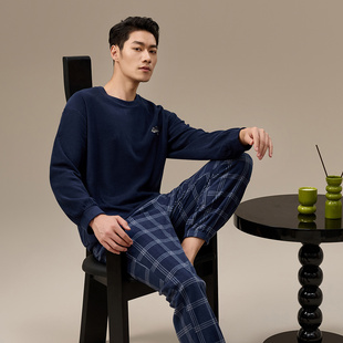 顶呱呱秋冬摇粒绒长袖睡衣男中厚套头休闲可外穿家居服卫衣款套装