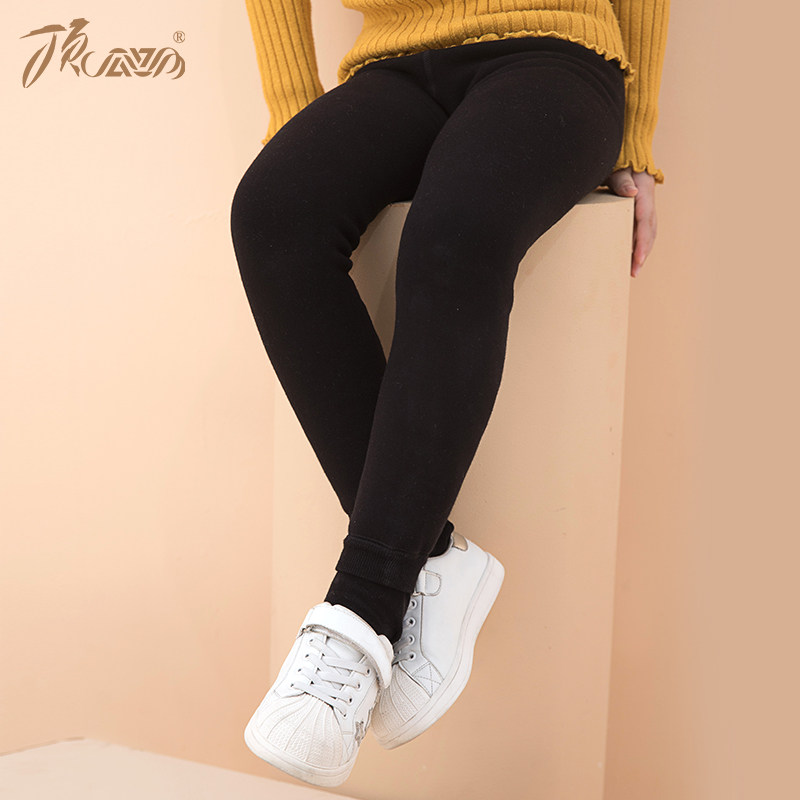 女童加绒保暖裤春秋厚款加厚一体绒洋气冬季黑色儿童踩脚打底裤