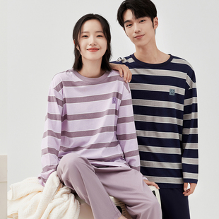 顶瓜瓜条纹情侣套头家居服套装睡衣顶呱呱长袖长裤纯棉夏季新品女
