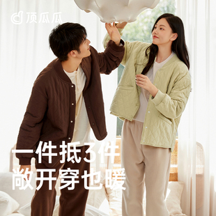 顶瓜瓜情侣长袖加厚加绒睡衣羊羔绒棉袄保暖抗寒冬男女家居服套装