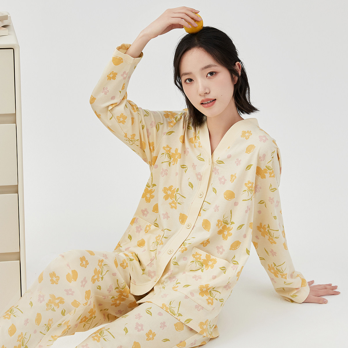 顶瓜瓜顶呱呱性感睡衣女春秋款新品纯棉印花长袖可外穿家居服套装