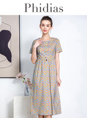 Phidias法式连衣裙夏日碎花裙气质中长裙子过膝短袖潮2026年新款