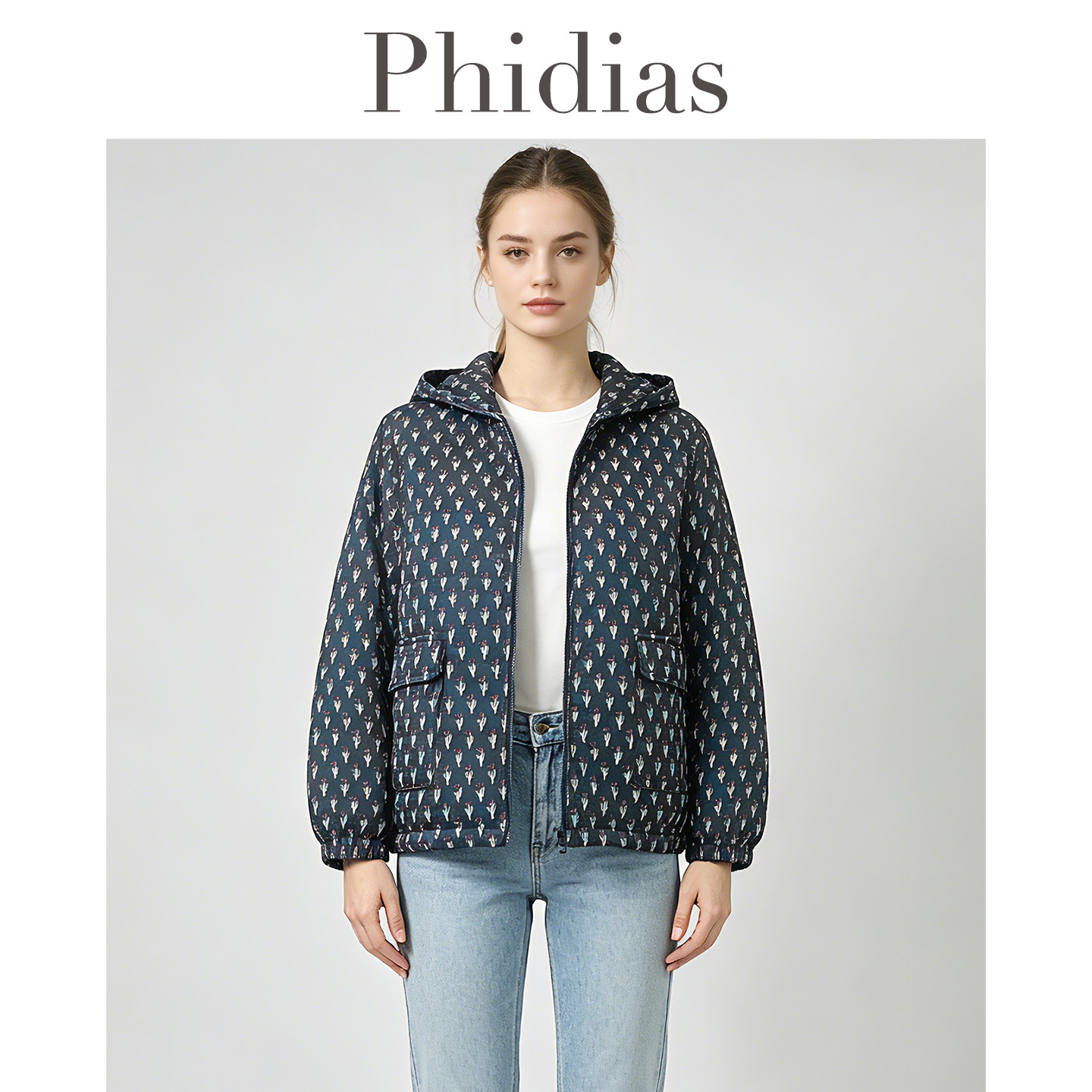 Phidias短款棉服女2025冬季新款宽松大码女装田园风连帽长袖棉衣