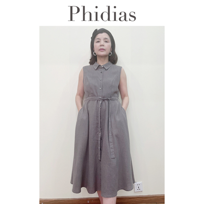 Phidias复古苎麻连衣裙女2026年春夏新款时尚洋气无袖高级感裙子