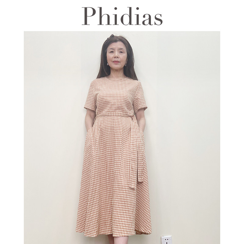 Phidias连衣裙女夏季2026年新款高级感收腰显瘦复古过膝中长裙子