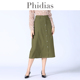 Phidias高腰垂感过膝半身裙女春新款 淑女风a字军绿中长款 裙子