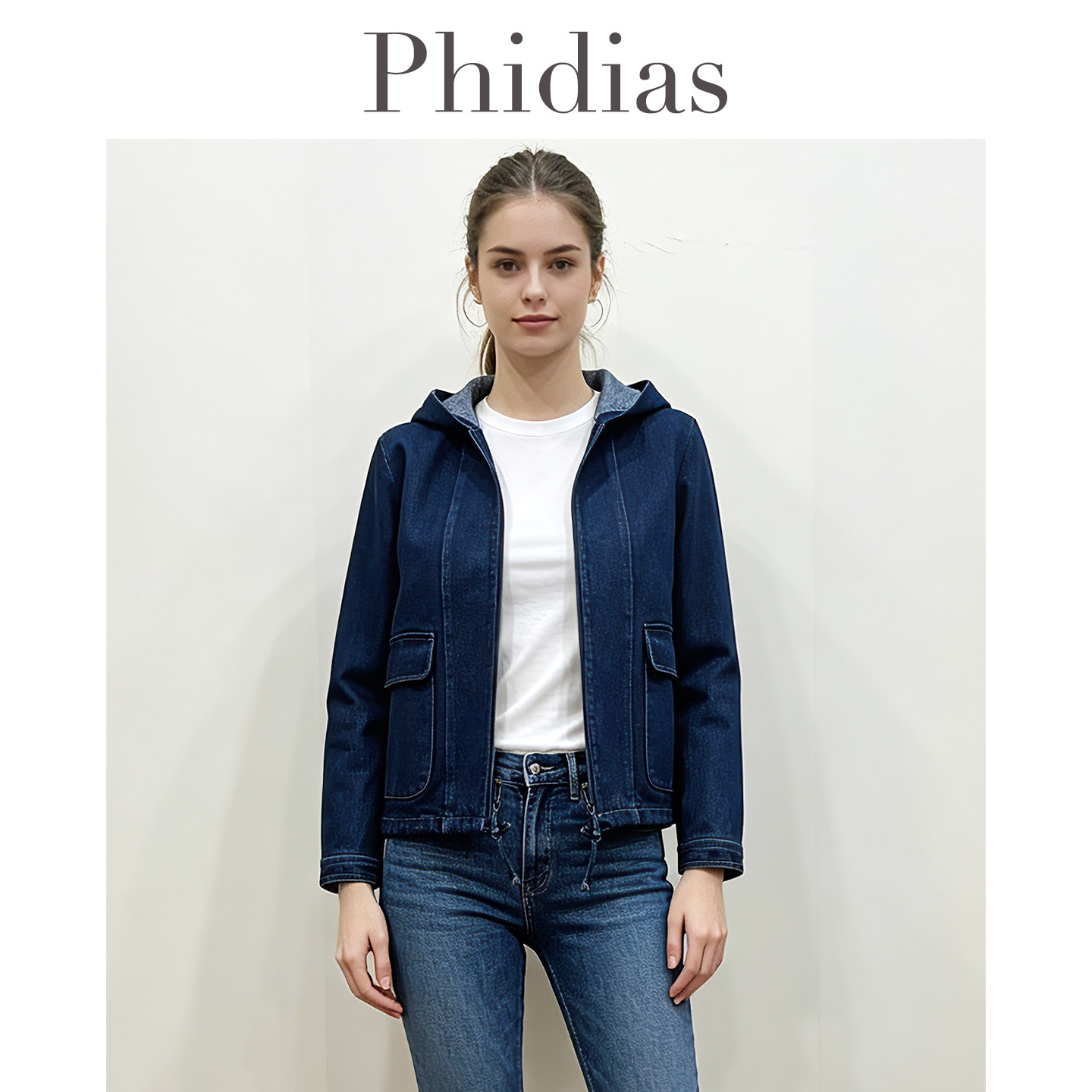 Phidias连帽牛仔外套女士春装2026新款今年流行短款薄款显瘦上衣
