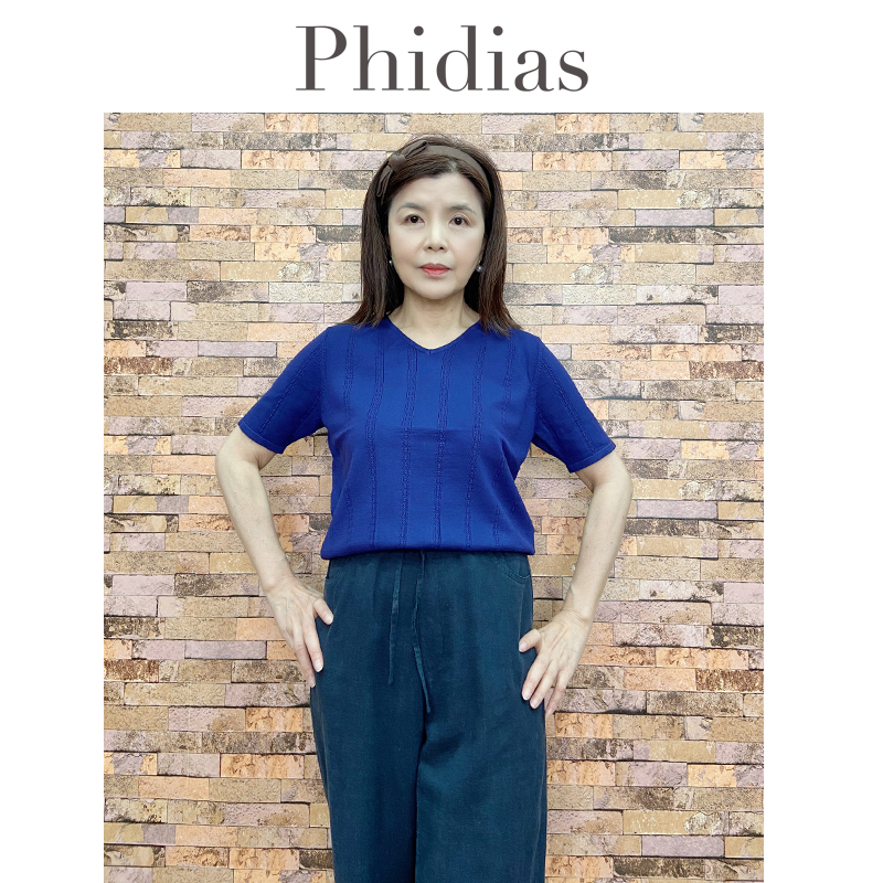 Phidias法式v领针织衫女2024年新款夏天百搭格纹显瘦短袖薄款毛衫