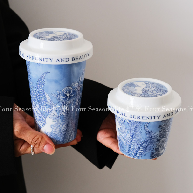 新中式青花猫陶瓷咖啡杯办公室复古高温瓷手握杯高颜值杯盖马克杯,餐饮具,咖啡杯,淘宝优惠券,粉丝福利购,淘宝优惠卷