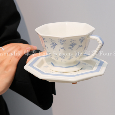 法式中古风八角陶瓷咖啡杯碟