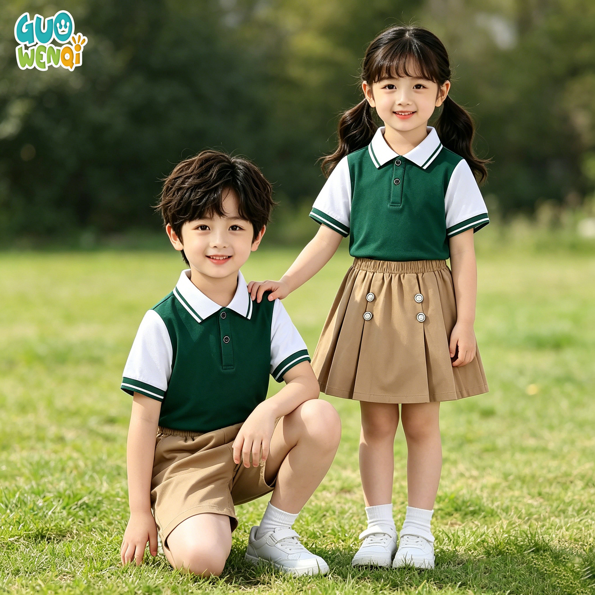 深圳幼儿园夏季校服园服套装小学生班服绿色运动服六一儿童演出服
