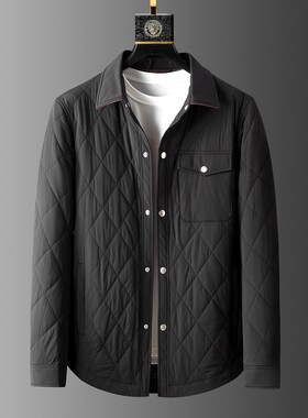 轻便柔软保暖黑色菱格棉服男