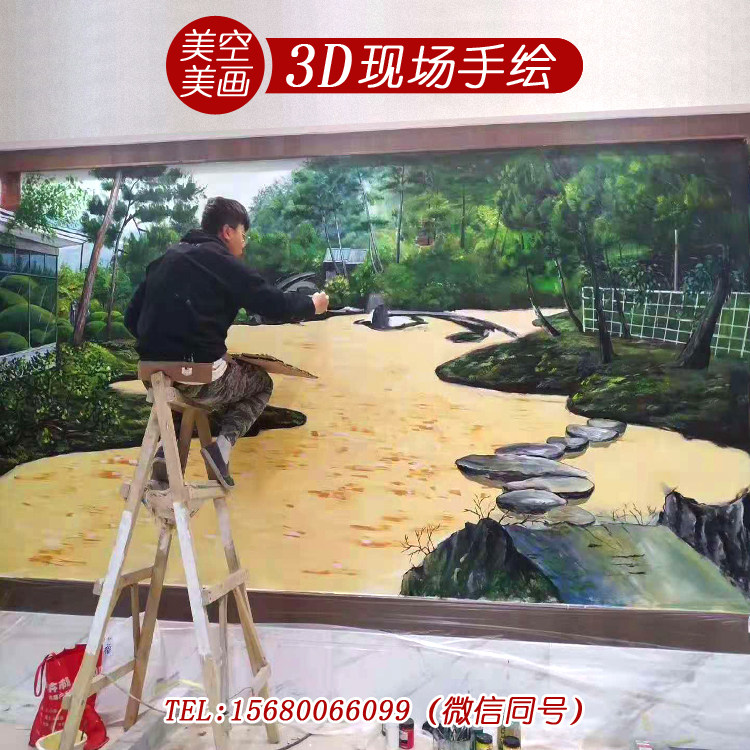 四川成都上门量尺现场手绘3D墙画壁画墙地一体画街头立体地画彩绘