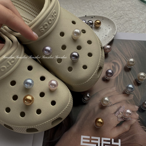 贵气感高品质彩色珍珠洞洞鞋鞋花