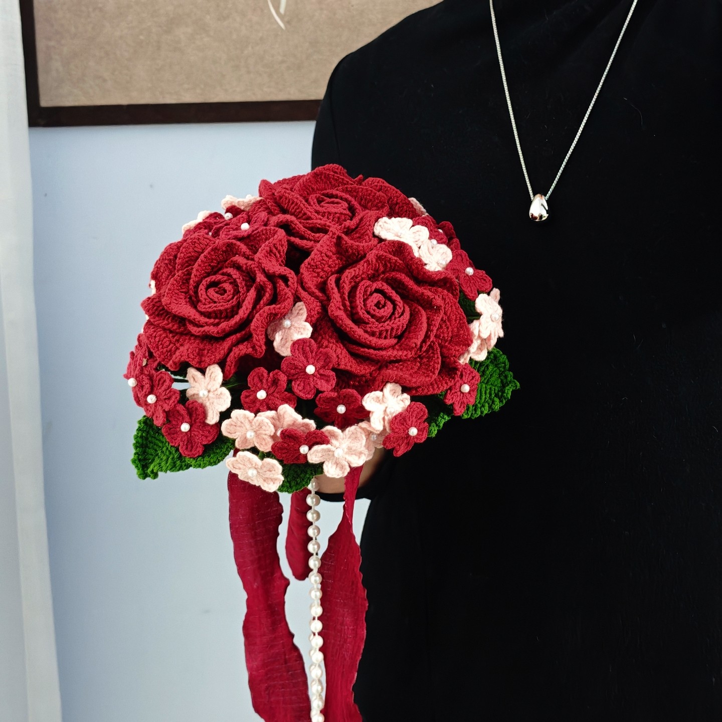 手捧花新娘结婚diy手工钩织材料包仿真结婚礼物成品花束泰国玫瑰