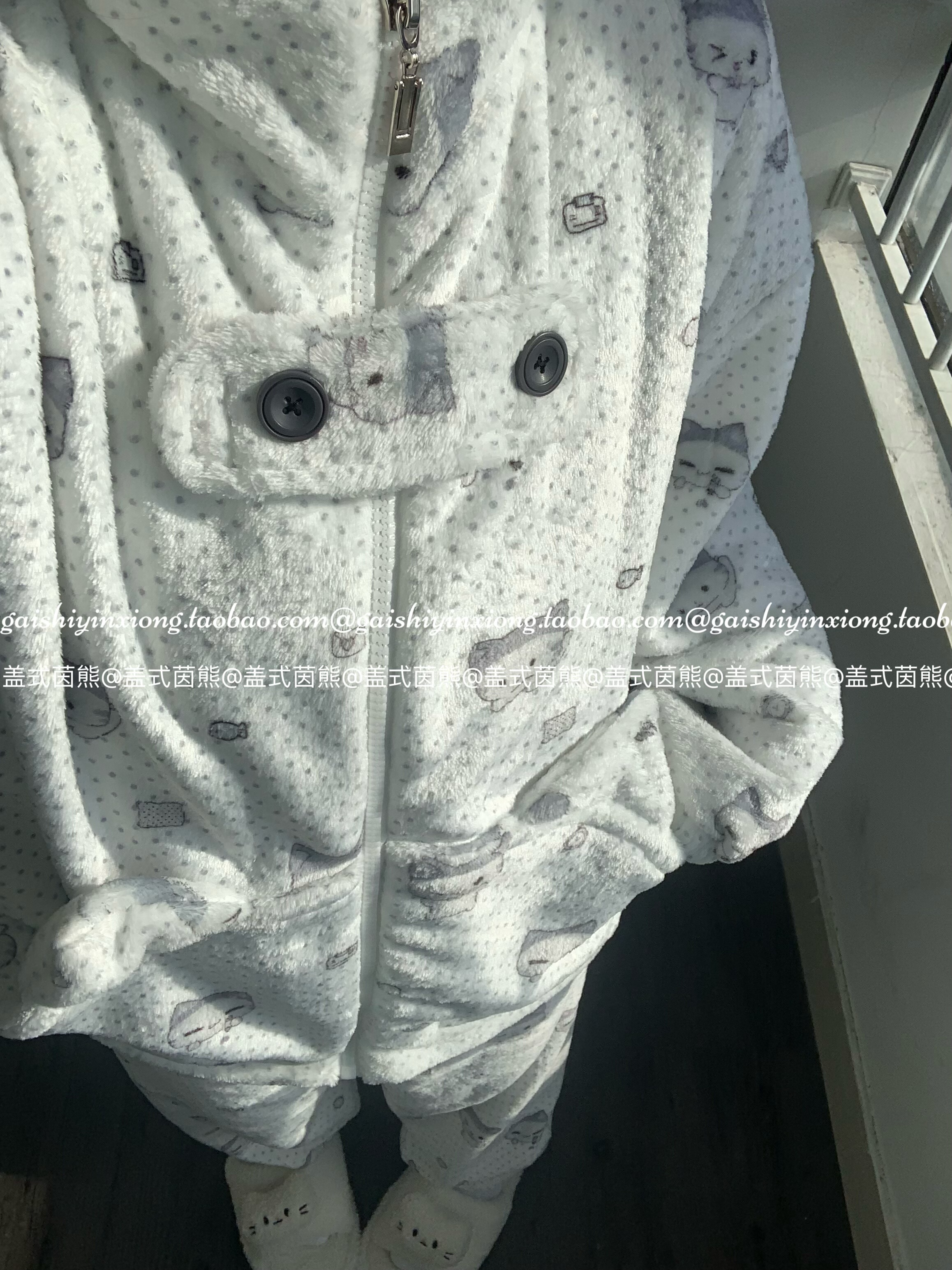 盖式茵熊【喵泥来信】原创软妹冬季法兰绒加厚拉链睡衣外穿家居服