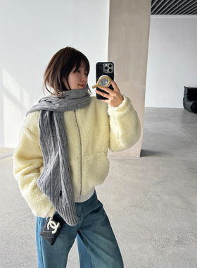 「女装」-秋冬-羊羔毛夹棉外套短款休闲加厚保暖毛毛开衫（S-L）