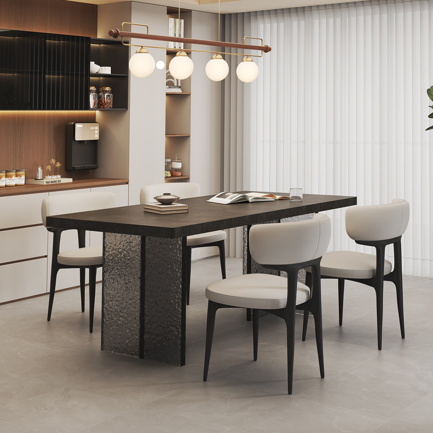 长方形全托岩板餐桌轻奢现代简约亚克力悬浮小户型家用吃饭桌组合