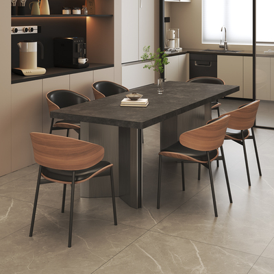 国补意式极简小户型长方形家用客厅现代简约岩板餐桌轻奢餐椅组合