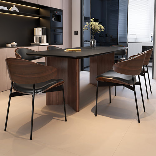 国补意式极简小户型长方形家用客厅现代简约岩板餐桌组合实木饭桌