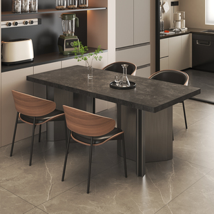 国补意式 极简小户型长方形家用客厅现代简约岩板餐桌轻奢餐椅组合