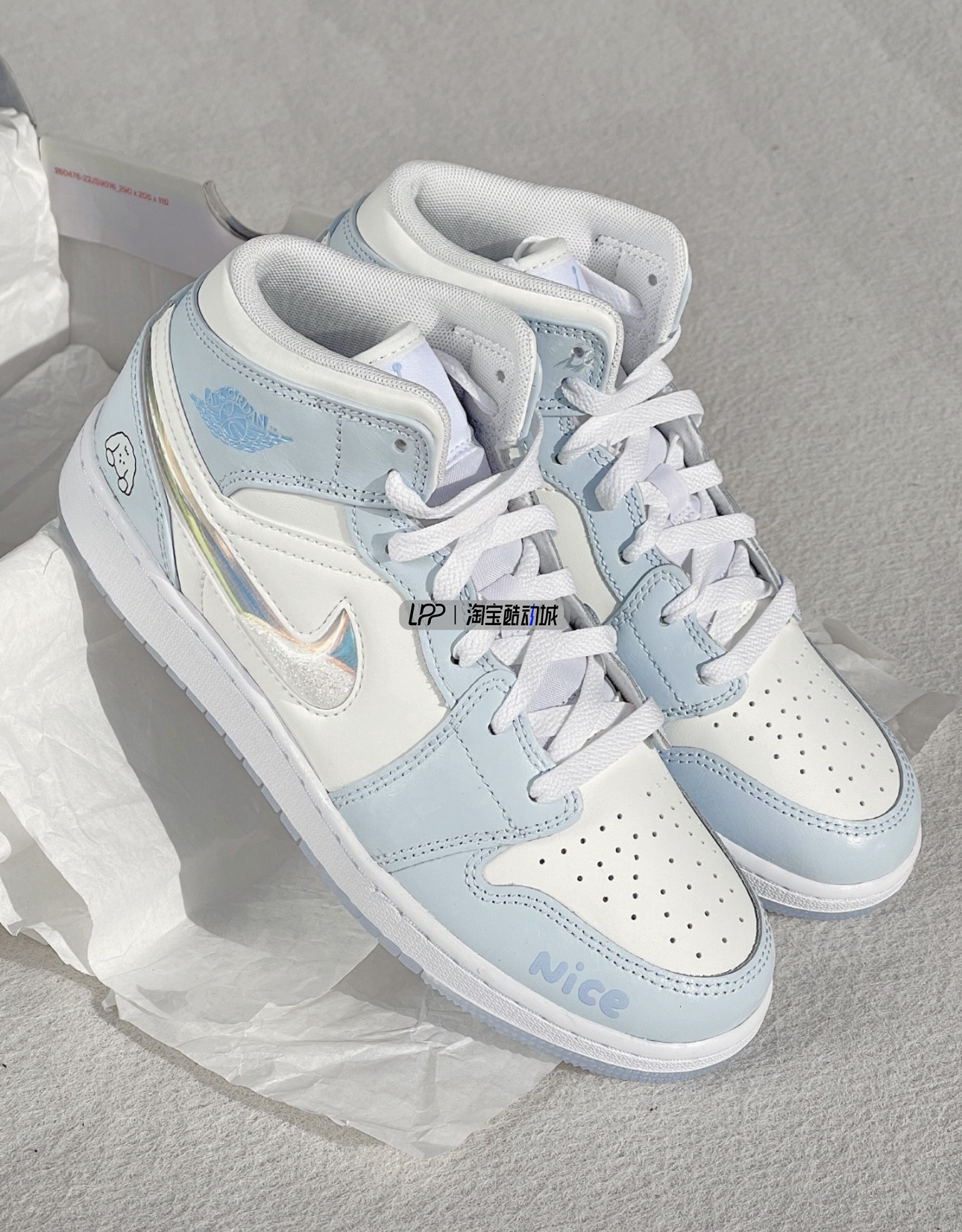 LPP定制球鞋 Air Jordan 1 Mid银色小狗 浓香金秋 高帮白蓝篮球鞋