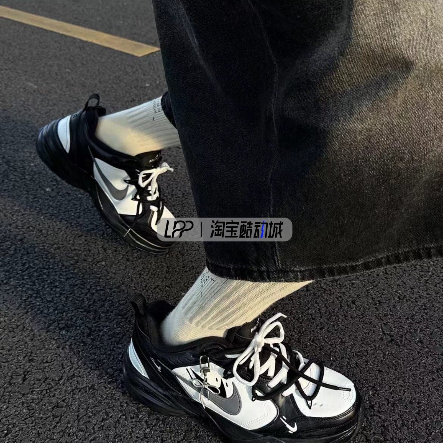 LPP定制球鞋 Nike Air Monarch 4 银色蝴蝶结 做旧低帮老爹鞋男女