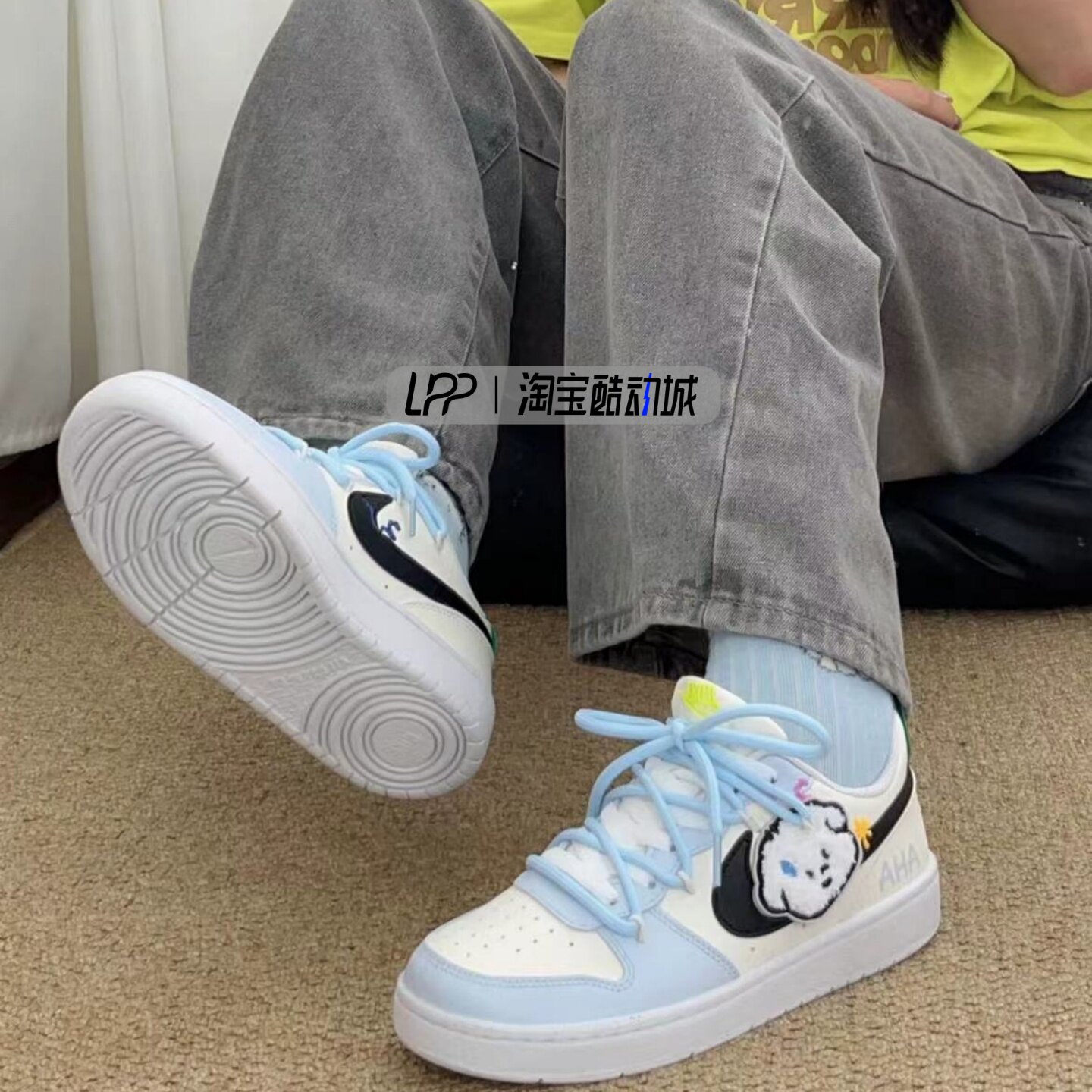 LPP定制球鞋 Nike Court Borough 蓝色小狗 简约多巴胺 低帮板鞋