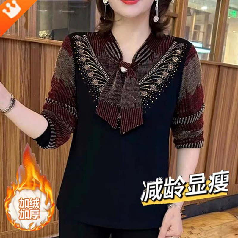 加绒韩版遮肚显瘦镶钻打底衫