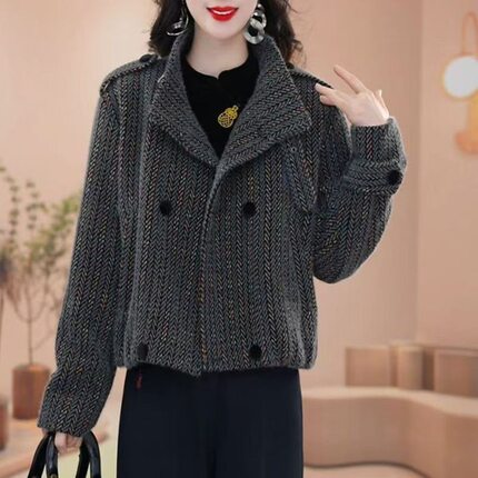 2025秋冬新款时尚百搭显瘦翻领长袖短款外套女休闲减龄保暖上衣