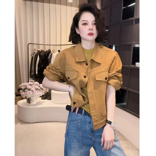 《姚家优麦汇》春新款设计感百搭时尚牛仔外套休闲工装单排扣上衣