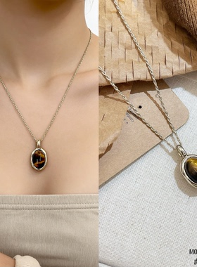欧比雅比时尚高级感气质精致淑女个性复古百搭项链虎眼石05962