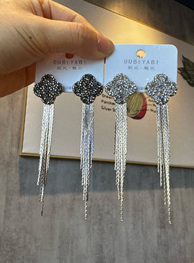 欧比雅比高级感气质优雅水晶款流苏长款温柔时尚轻奢耳环02481