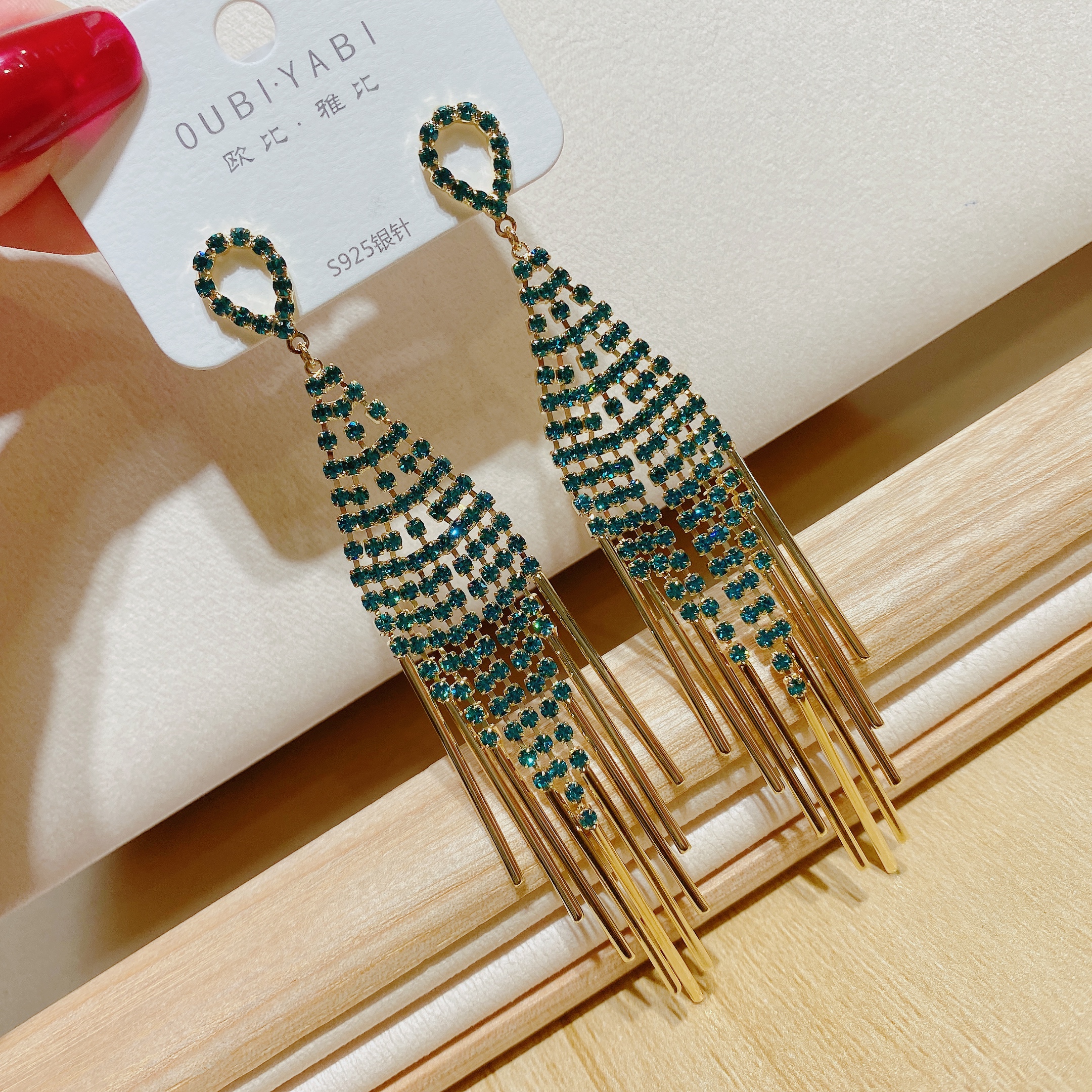 甜美风夸张锆石流苏耳环