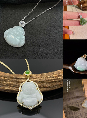 古丽古丽S925纯银时尚翡翠玉石佛公国风精致轻奢项链锁骨链01419
