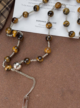 欧比雅比复古虎眼石项链小众高级感气质颈链精致锁骨链耳环05285