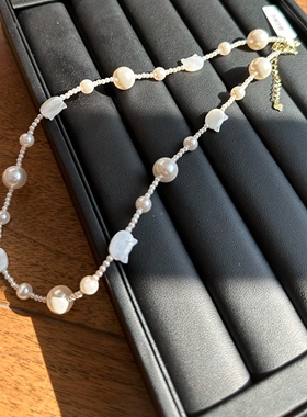 古丽古丽S925纯银贝母可爱高级感倪妮同款猫咪珍珠锁骨项链06101