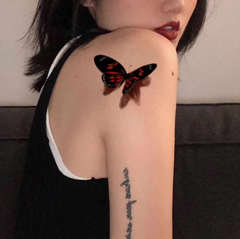 纹身贴 梦幻彩色蝴蝶大图 性感腰肚子遮挡剖腹产疤痕 防水